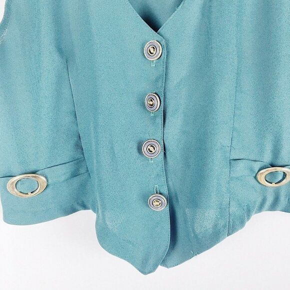 Vintage Rory Emerald Green Button Up Open Shoulder - Picture 4 of 6